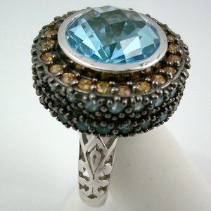 Sima K 11.42ct Blue Topaz & Gemstone Sterling Ring